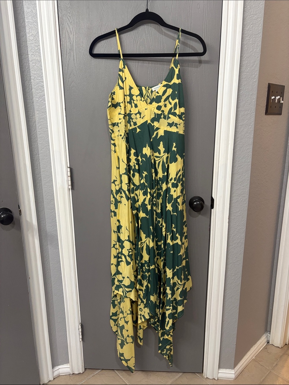 Sundance Yellow and Green Asymmetrical Slip Dress